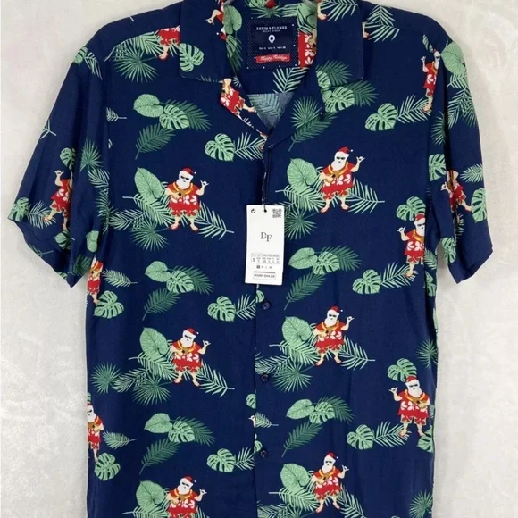 NEW Denim & Flower Ricky Singh Christmas Hawaiian Santa Shirt large MSRP $44 - Picture 4 of 9